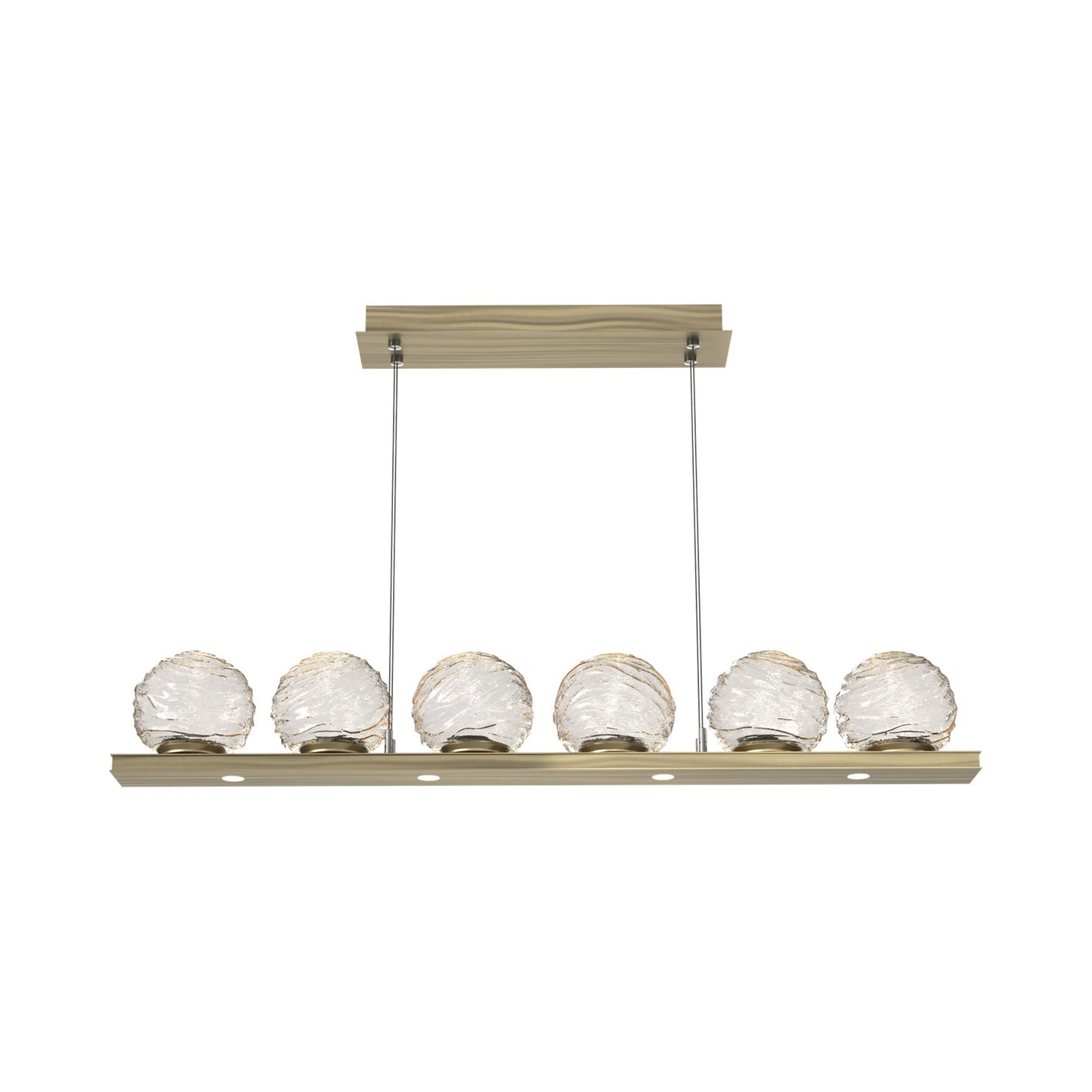 Gaia Linear LED Chandelier in Heritage Brass/Amber Blown Glass (44-Inch).