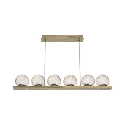 Gaia Linear LED Chandelier in Heritage Brass/Amber Blown Glass (44-Inch).