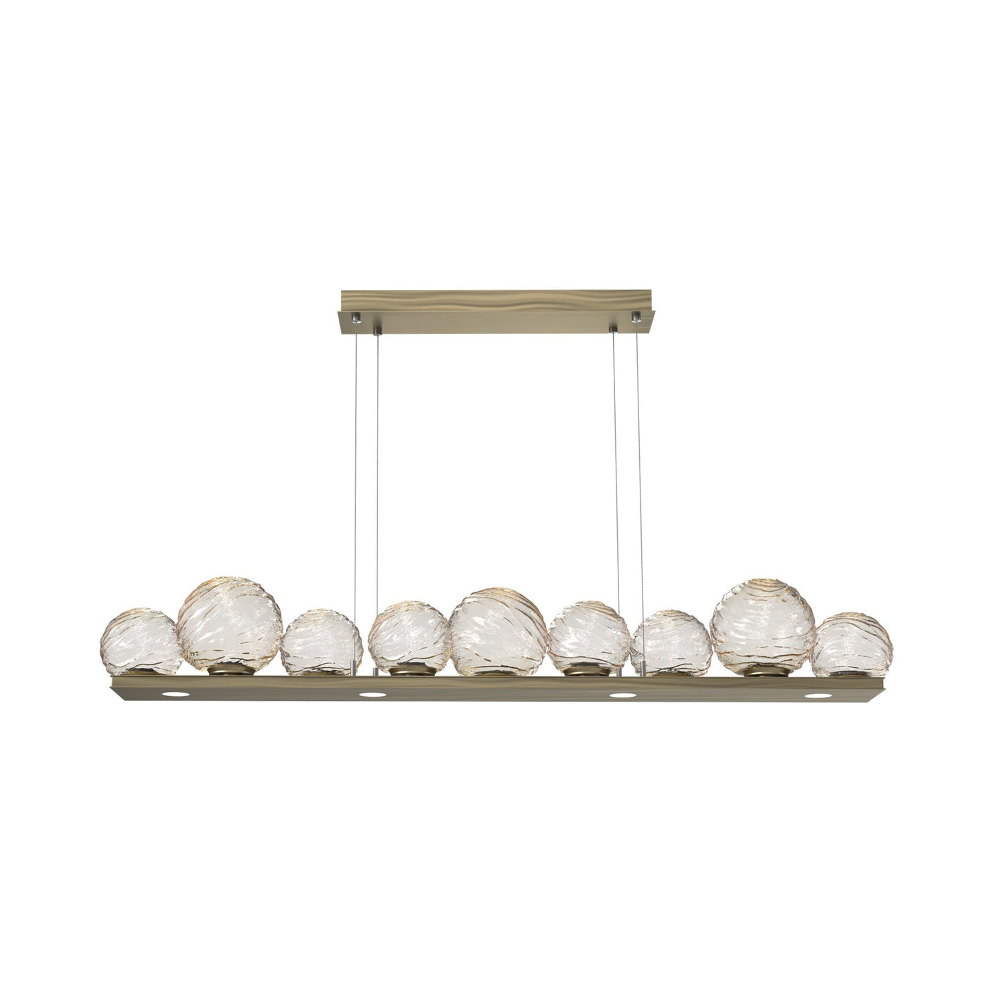 Gaia Linear LED Chandelier in Heritage Brass/Amber Blown Glass (59-Inch).