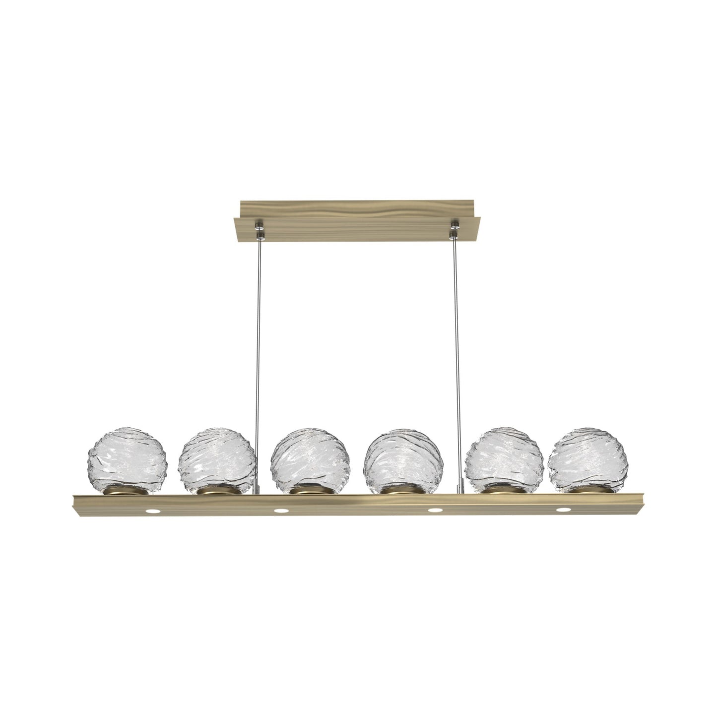Gaia Linear LED Chandelier in Heritage Brass/Clear Blown Glass (44-Inch).