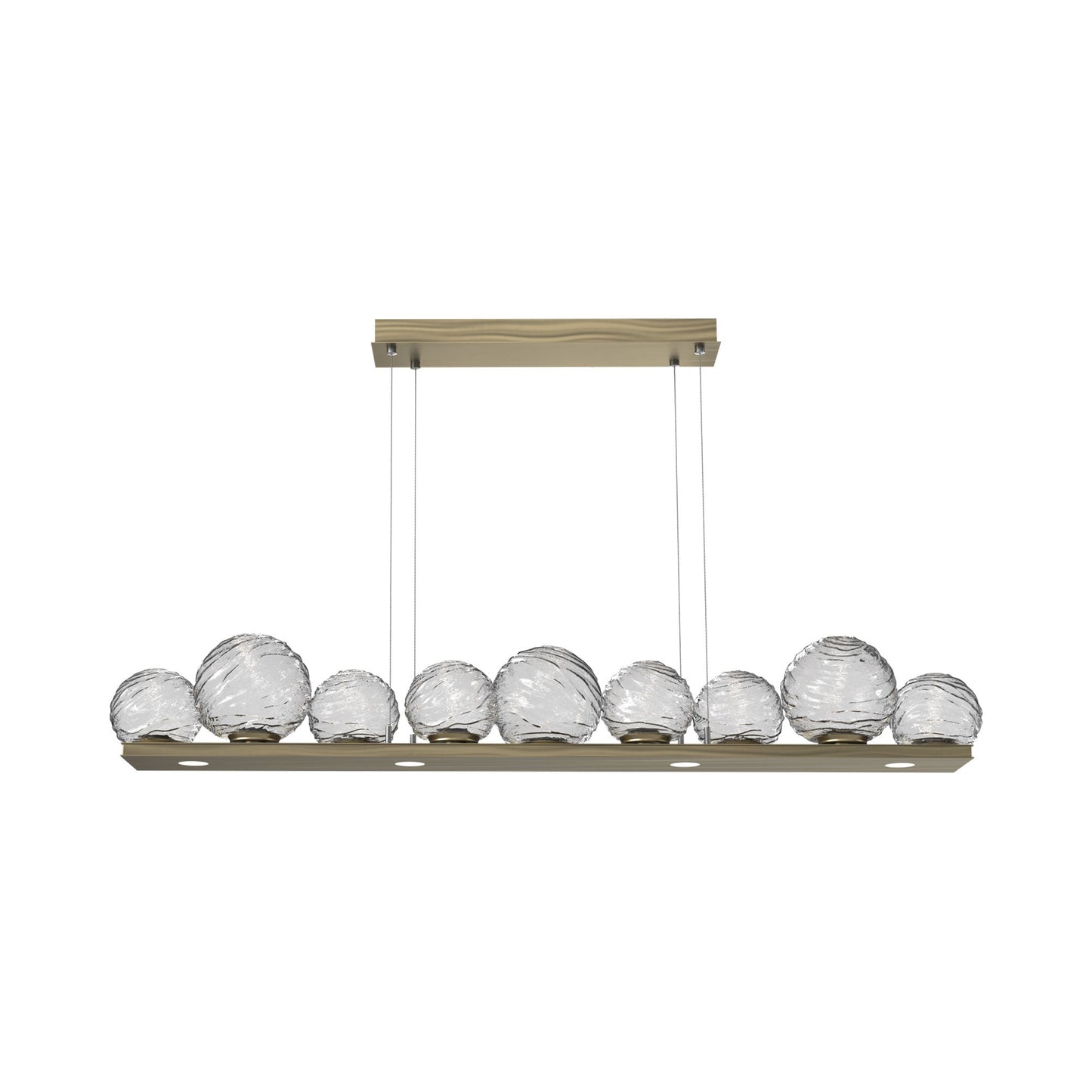 Gaia Linear LED Chandelier in Heritage Brass/Clear Blown Glass (59-Inch).