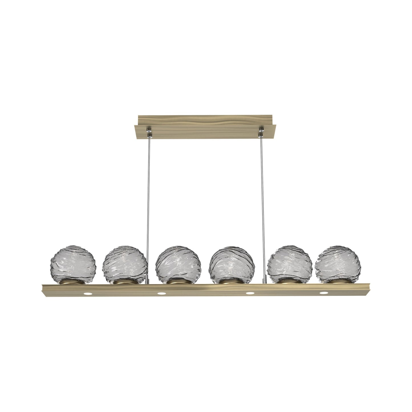 Gaia Linear LED Chandelier in Heritage Brass/Smoke Blown Glass (44-Inch).