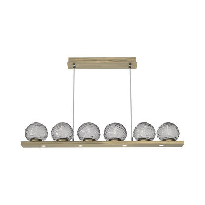 Gaia Linear LED Chandelier in Heritage Brass/Smoke Blown Glass (44-Inch).