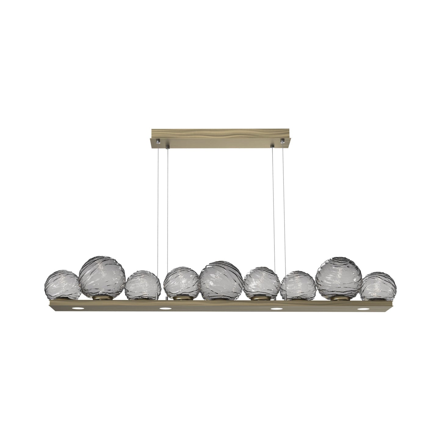Gaia Linear LED Chandelier in Heritage Brass/Smoke Blown Glass (59-Inch).