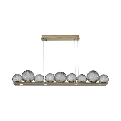 Gaia Linear LED Chandelier in Heritage Brass/Smoke Blown Glass (59-Inch).