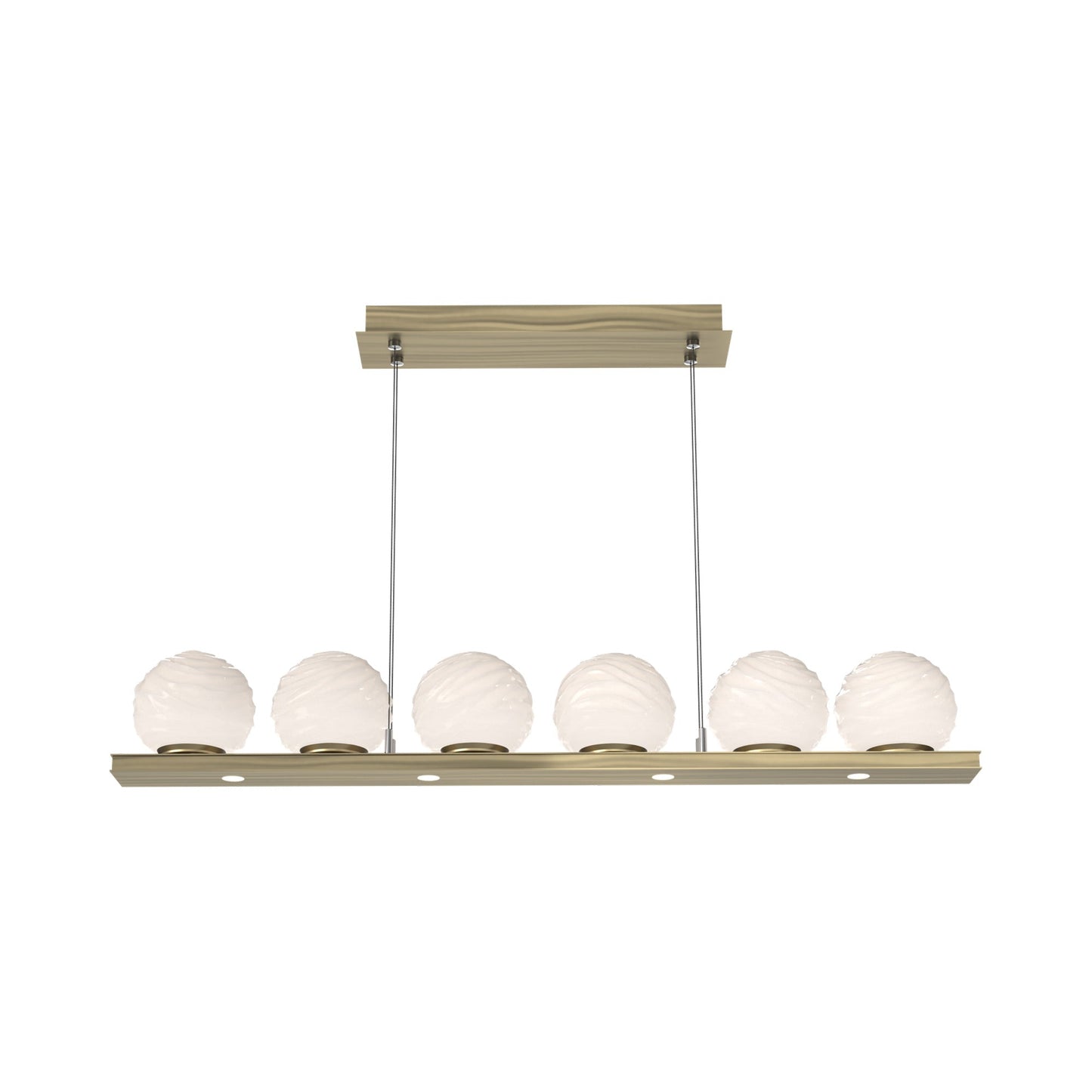 Gaia Linear LED Chandelier in Heritage Brass/White Blown Glass (44-Inch).