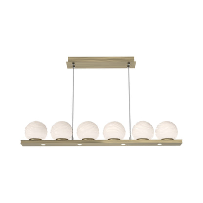 Gaia Linear LED Chandelier in Heritage Brass/White Blown Glass (44-Inch).