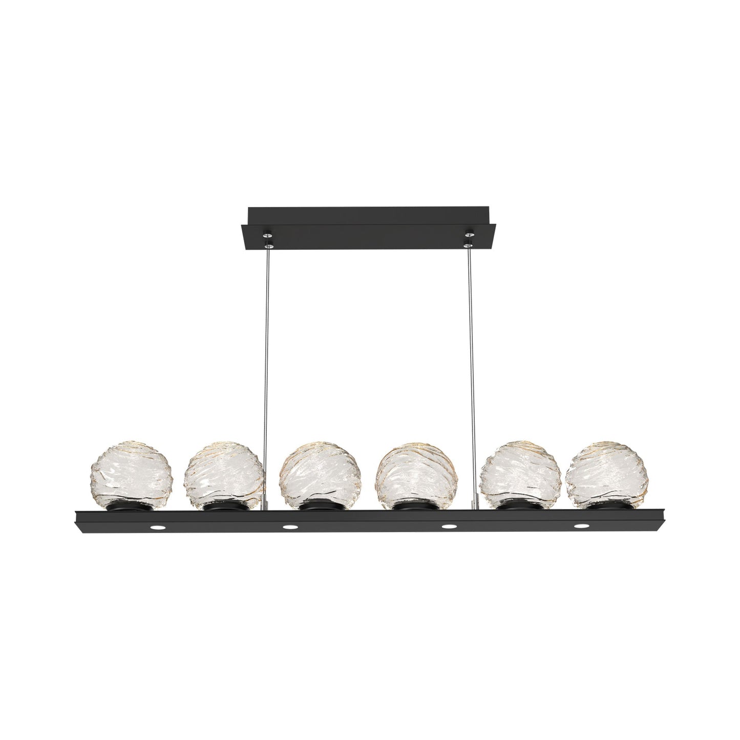 Gaia Linear LED Chandelier in Matte Black/Amber Blown Glass (44-Inch).