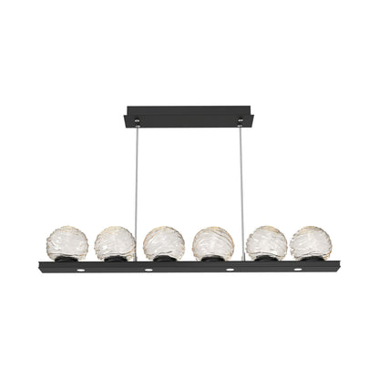 Gaia Linear LED Chandelier in Matte Black/Amber Blown Glass (44-Inch).