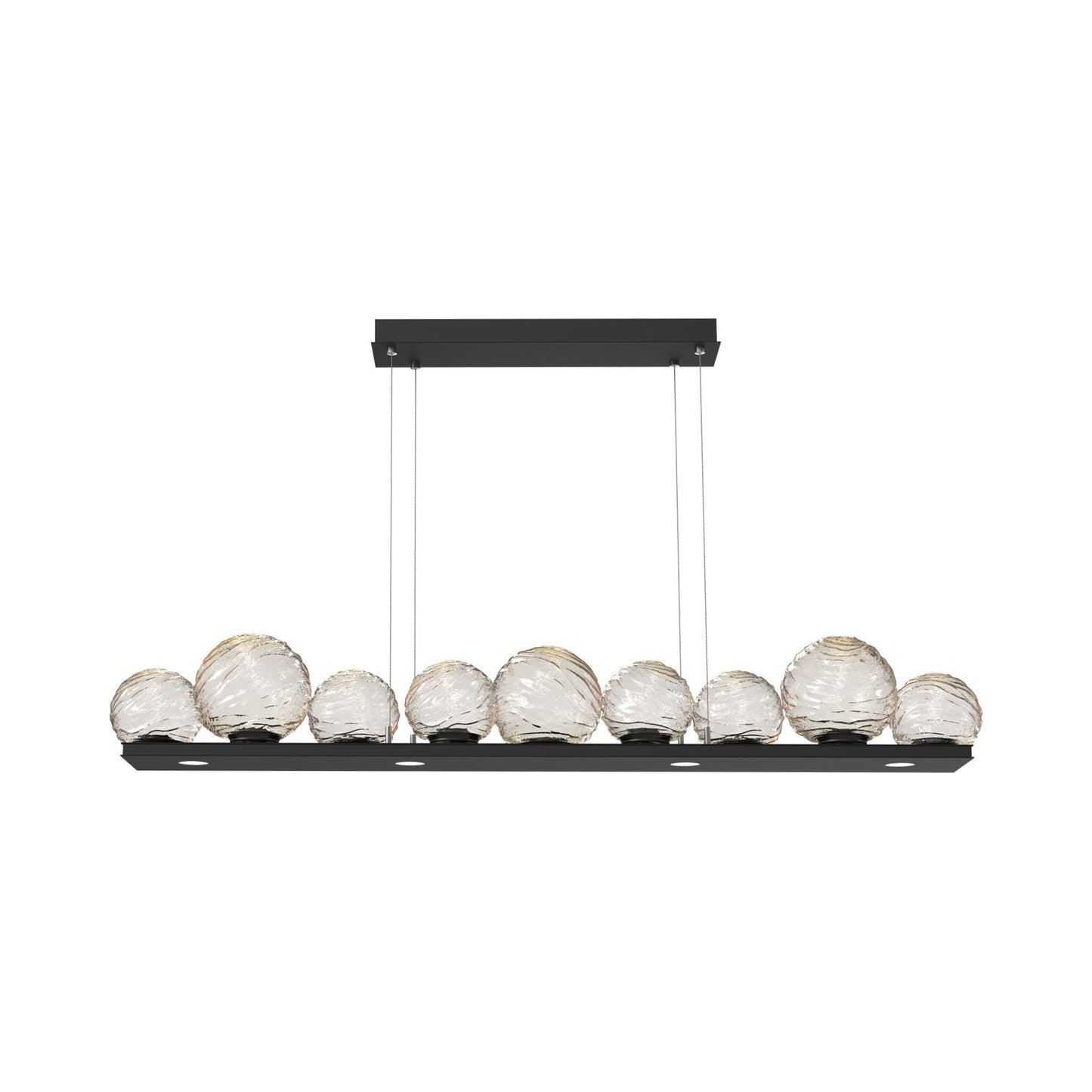 Gaia Linear LED Chandelier in Matte Black/Amber Blown Glass (59-Inch).