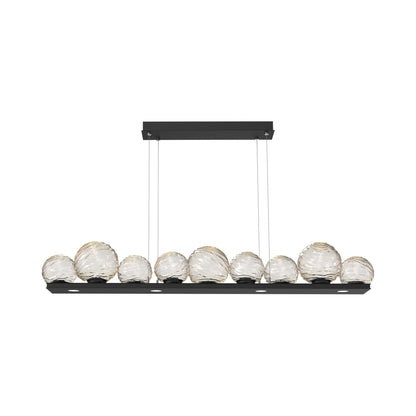 Gaia Linear LED Chandelier in Matte Black/Amber Blown Glass (59-Inch).