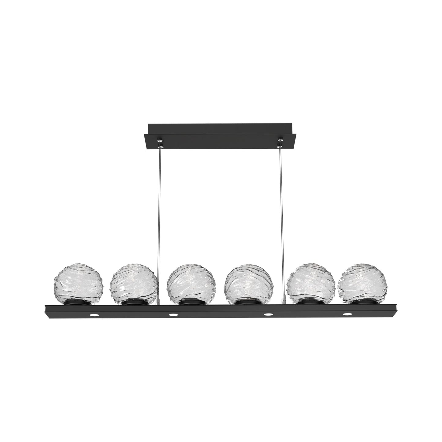Gaia Linear LED Chandelier in Matte Black/Clear Blown Glass (44-Inch).