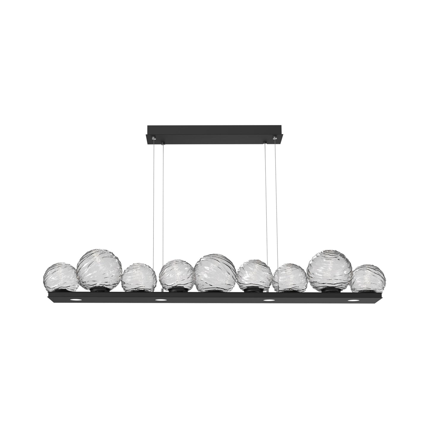 Gaia Linear LED Chandelier in Matte Black/Clear Blown Glass (59-Inch).