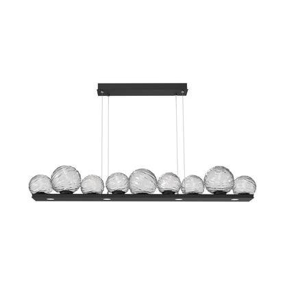 Gaia Linear LED Chandelier in Matte Black/Clear Blown Glass (59-Inch).
