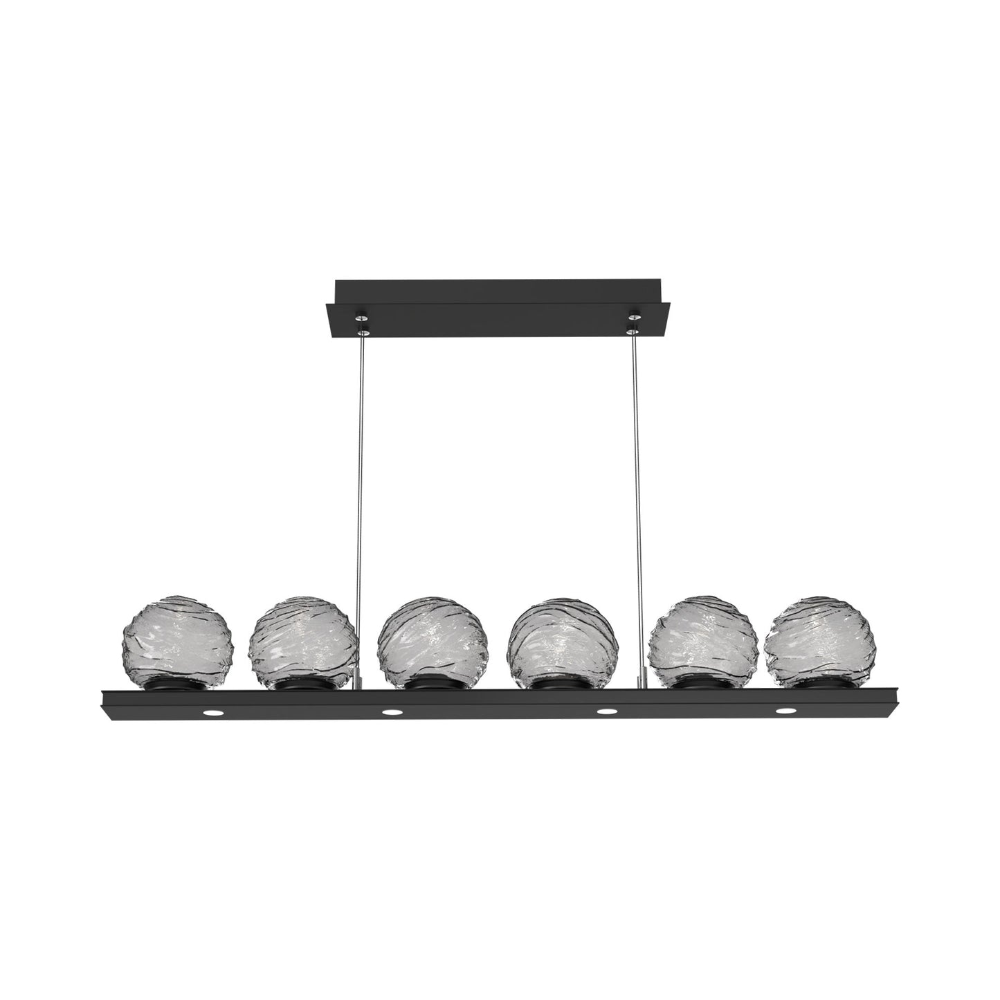 Gaia Linear LED Chandelier in Matte Black/Smoke Blown Glass (44-Inch).