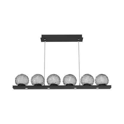 Gaia Linear LED Chandelier in Matte Black/Smoke Blown Glass (44-Inch).