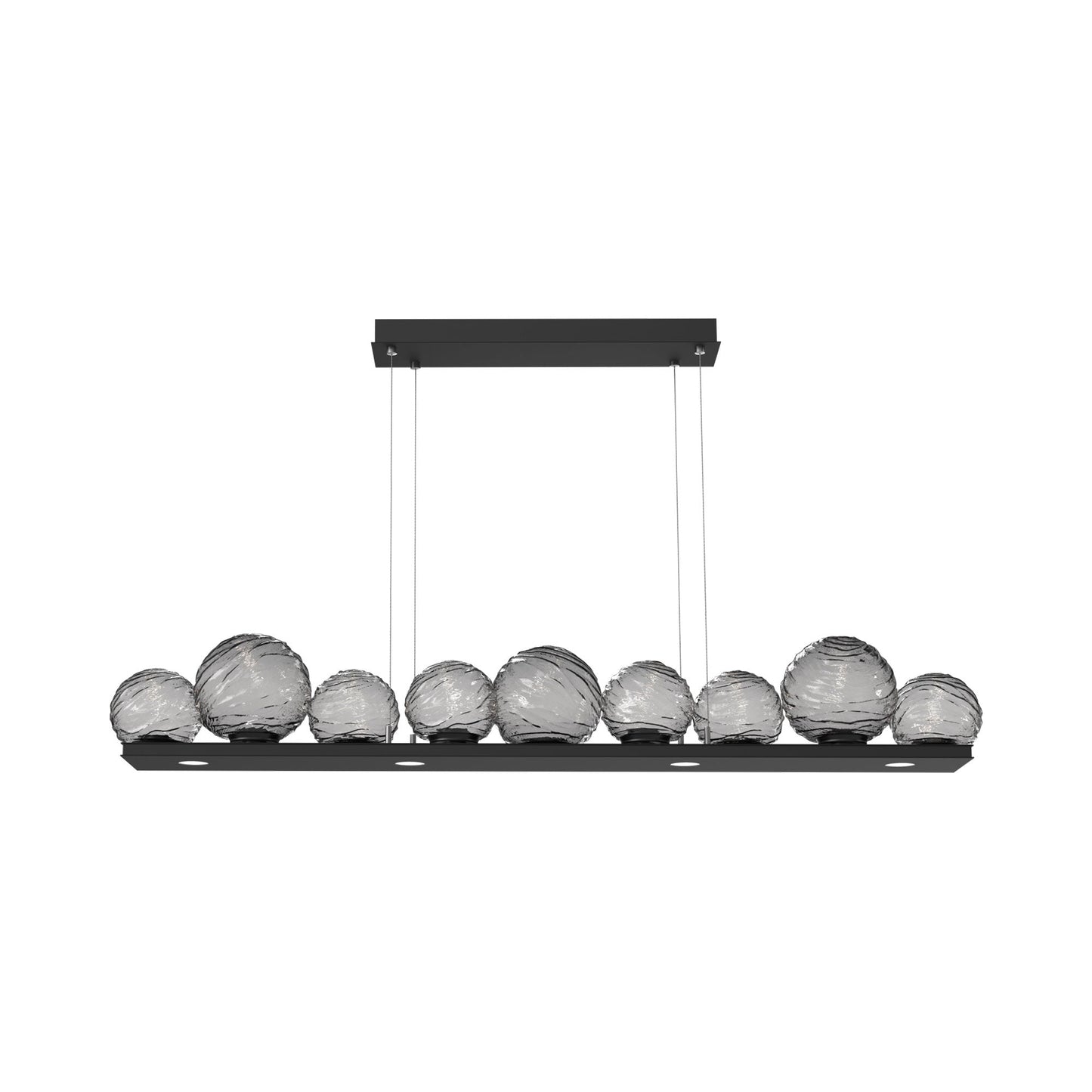 Gaia Linear LED Chandelier in Matte Black/Smoke Blown Glass (59-Inch).