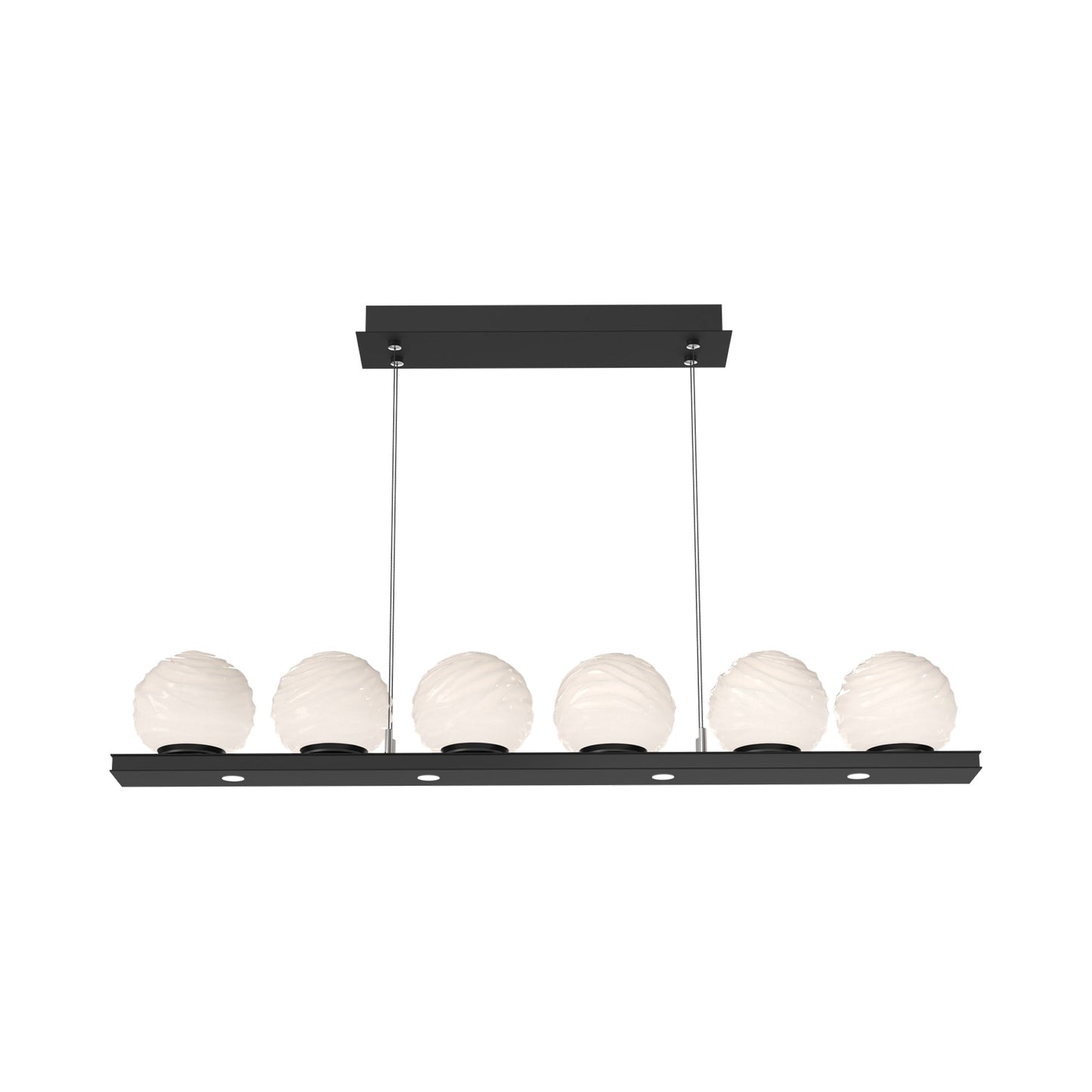 Gaia Linear LED Chandelier in Matte Black/White Blown Glass (44-Inch).