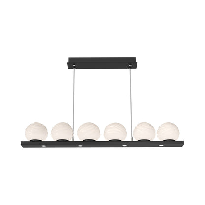 Gaia Linear LED Chandelier in Matte Black/White Blown Glass (44-Inch).