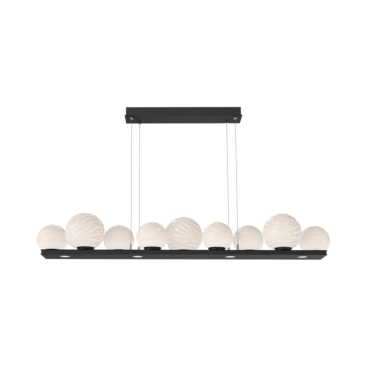 Gaia Linear LED Chandelier in Matte Black/White Blown Glass (59-Inch).