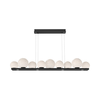 Gaia Linear LED Chandelier in Matte Black/White Blown Glass (59-Inch).