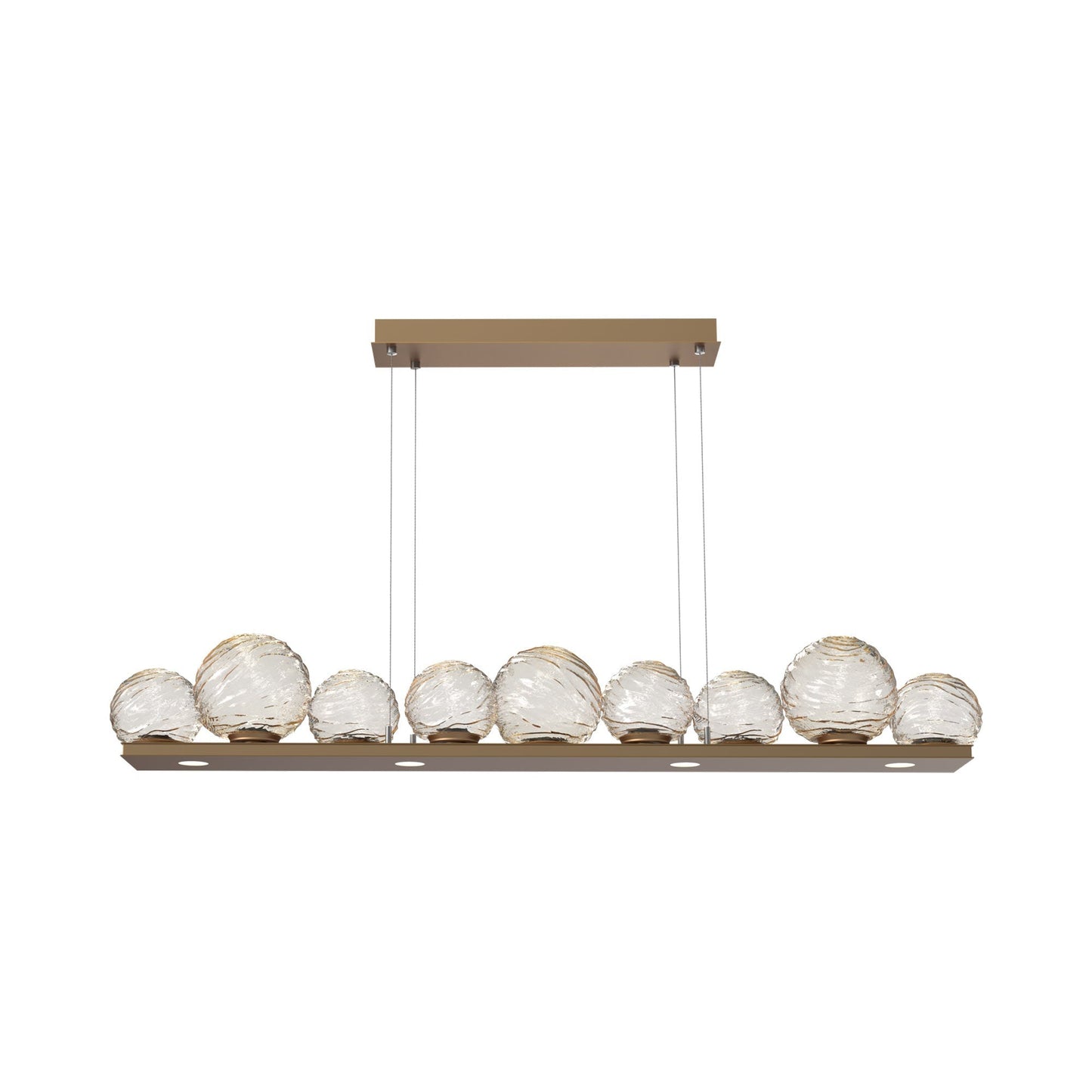 Gaia Linear LED Chandelier in Novel Brass/Amber Blown Glass (59-Inch).