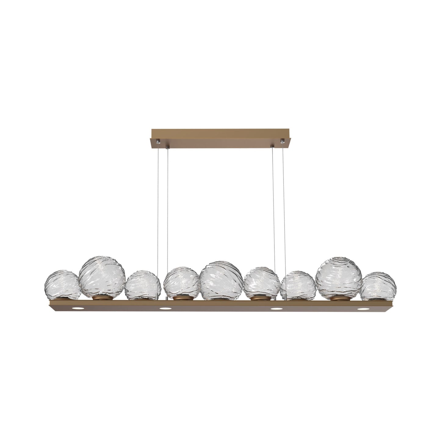 Gaia Linear LED Chandelier in Novel Brass/Clear Blown Glass (59-Inch).