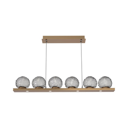 Gaia Linear LED Chandelier in Novel Brass/Smoke Blown Glass (44-Inch).