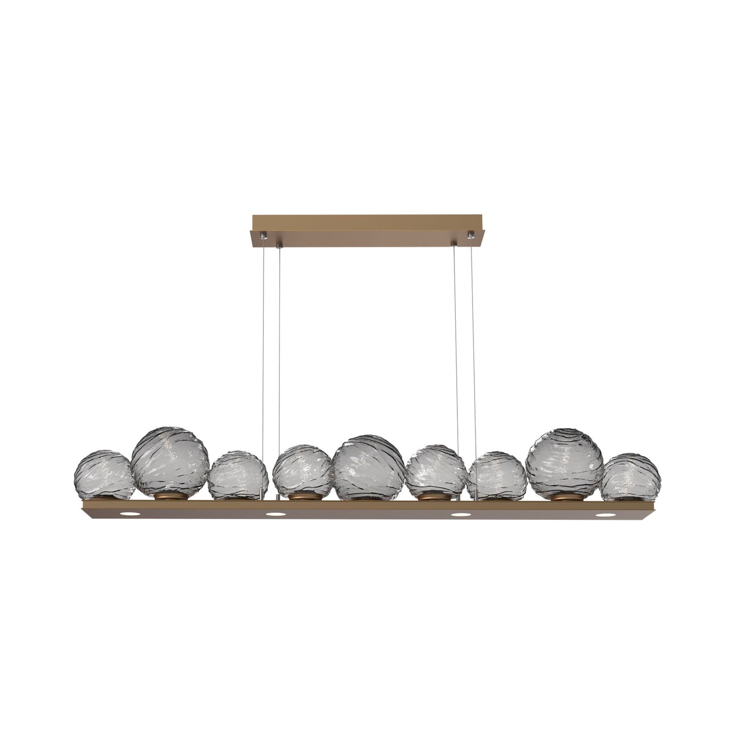 Gaia Linear LED Chandelier in Novel Brass/Smoke Blown Glass (59-Inch).