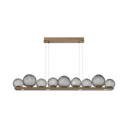 Gaia Linear LED Chandelier in Novel Brass/Smoke Blown Glass (59-Inch).