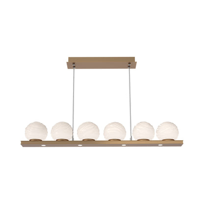Gaia Linear LED Chandelier in Novel Brass/White Blown Glass (44-Inch).
