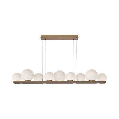 Gaia Linear LED Chandelier in Novel Brass/White Blown Glass (59-Inch).