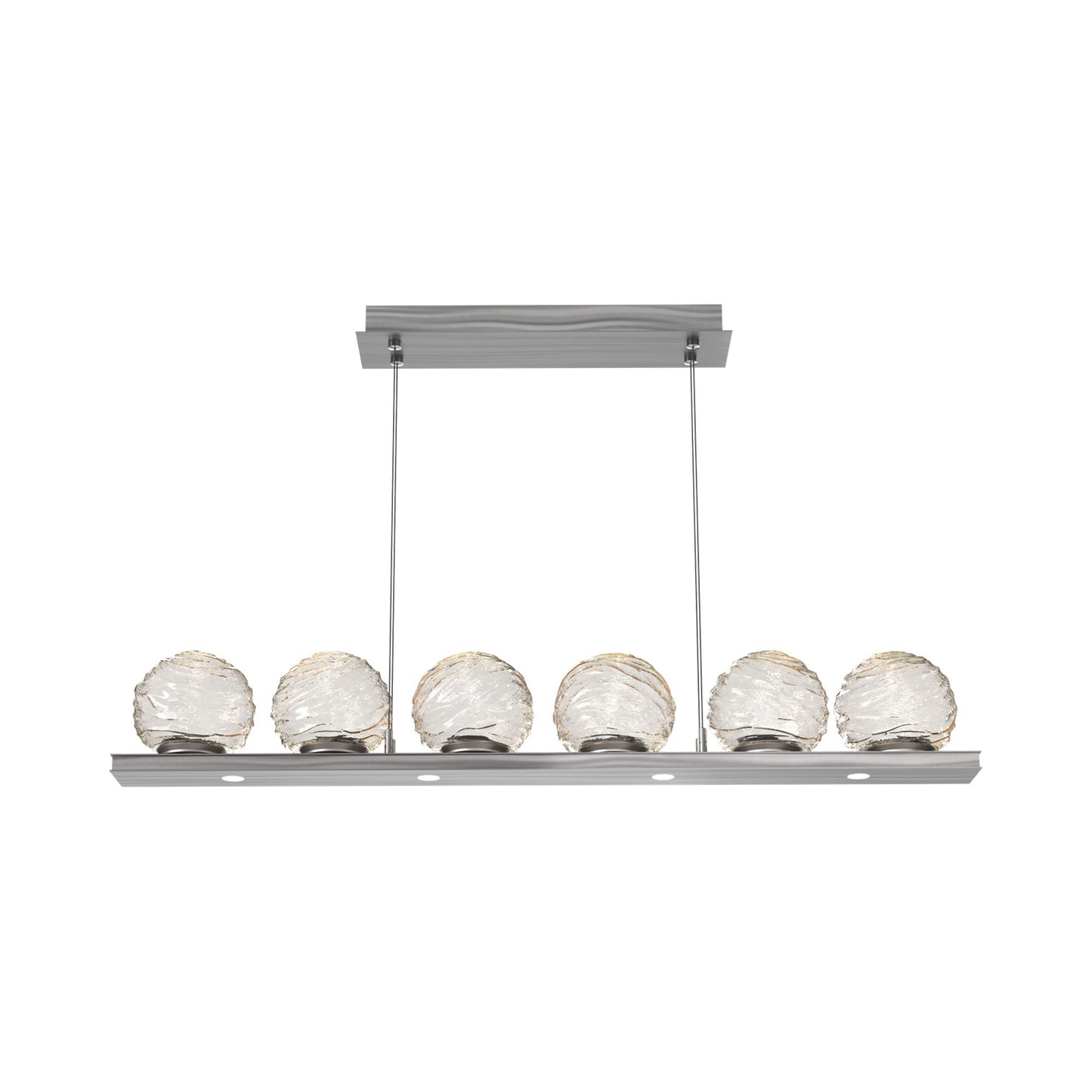 Gaia Linear LED Chandelier in Satin Nickel/Amber Blown Glass (44-Inch).
