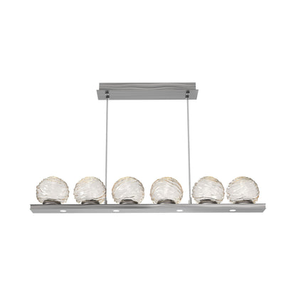 Gaia Linear LED Chandelier in Satin Nickel/Amber Blown Glass (44-Inch).