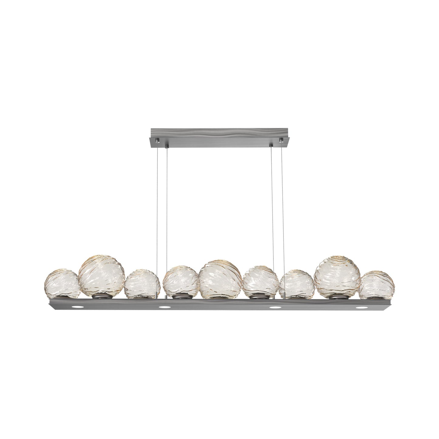 Gaia Linear LED Chandelier in Satin Nickel/Amber Blown Glass (59-Inch).