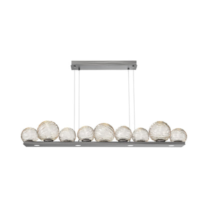 Gaia Linear LED Chandelier in Satin Nickel/Amber Blown Glass (59-Inch).