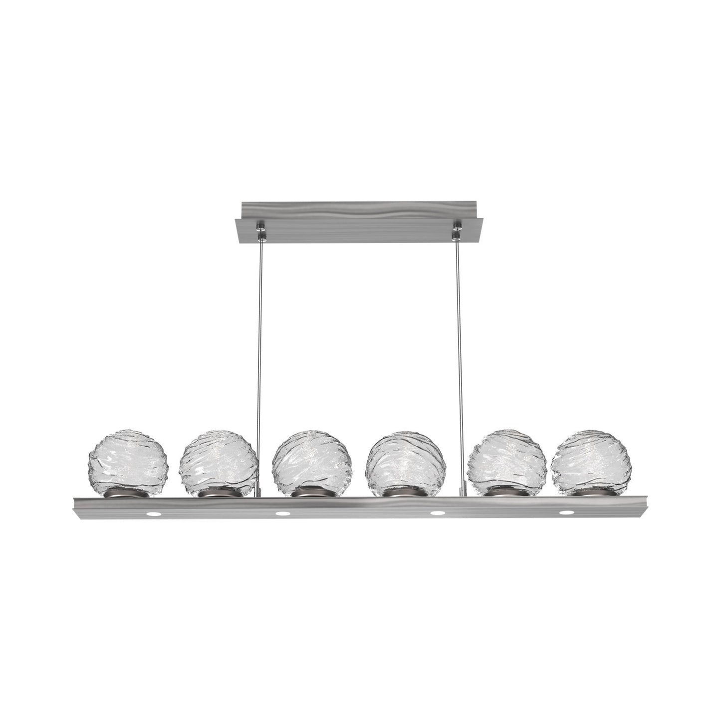 Gaia Linear LED Chandelier in Satin Nickel/Clear Blown Glass (44-Inch).
