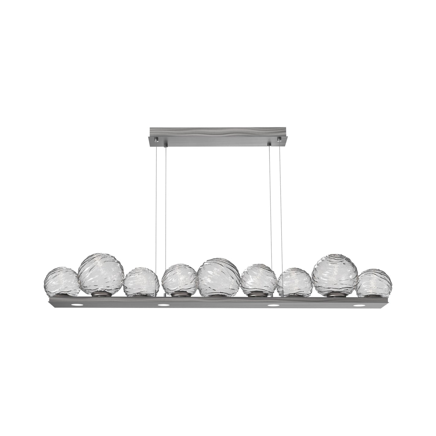 Gaia Linear LED Chandelier in Satin Nickel/Clear Blown Glass (59-Inch).