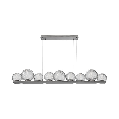 Gaia Linear LED Chandelier in Satin Nickel/Clear Blown Glass (59-Inch).