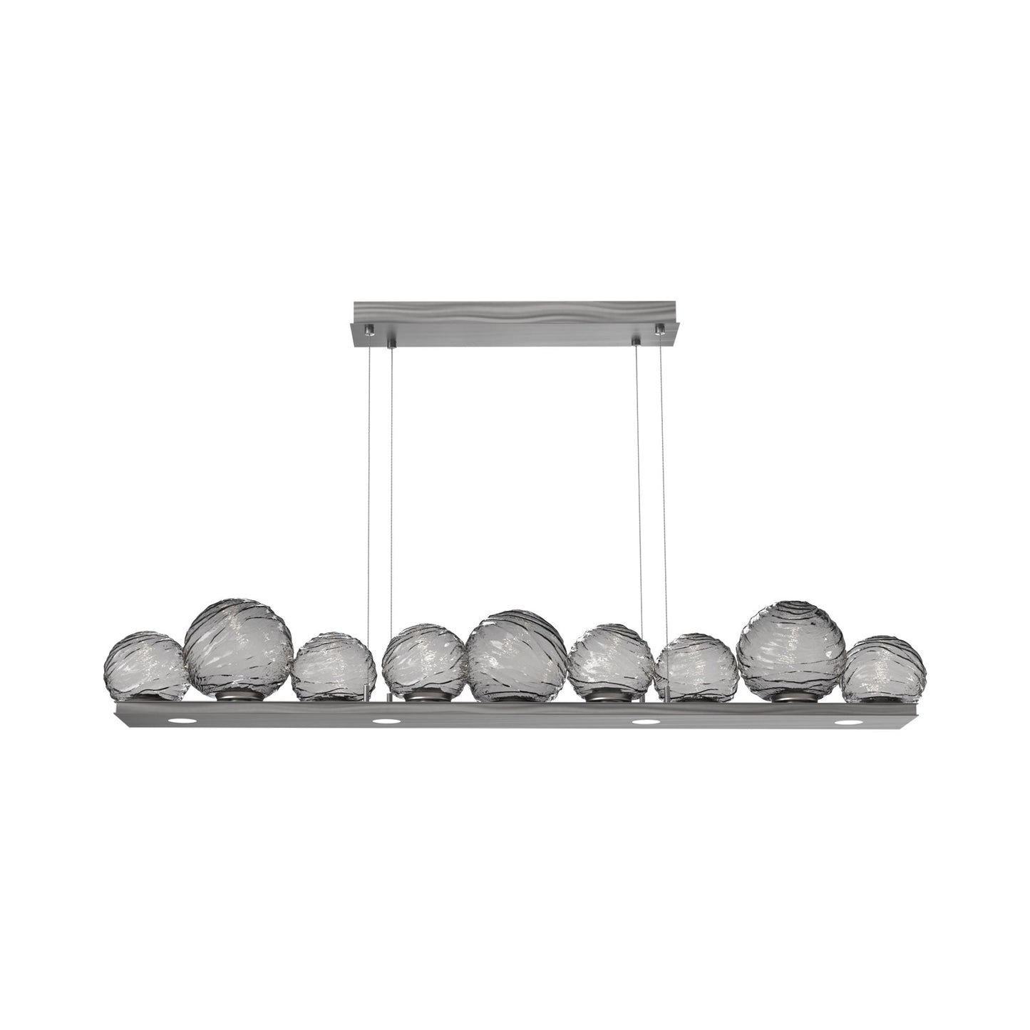 Gaia Linear LED Chandelier in Satin Nickel/Smoke Blown Glass (59-Inch).