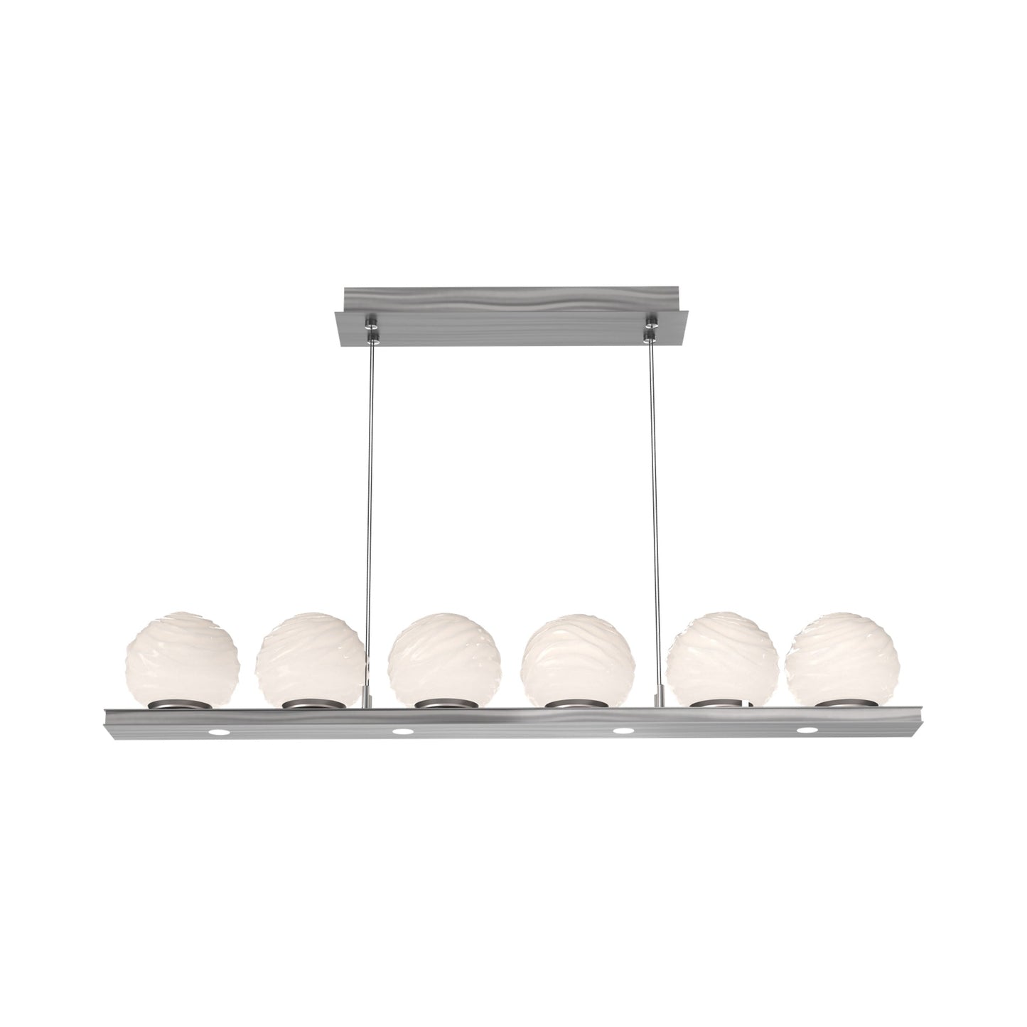 Gaia Linear LED Chandelier in Satin Nickel/White Blown Glass (44-Inch).