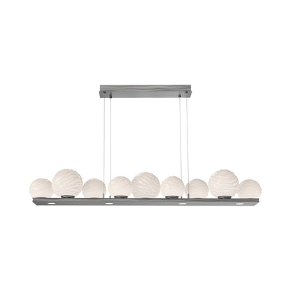 Gaia Linear LED Chandelier in Satin Nickel/White Blown Glass (59-Inch).