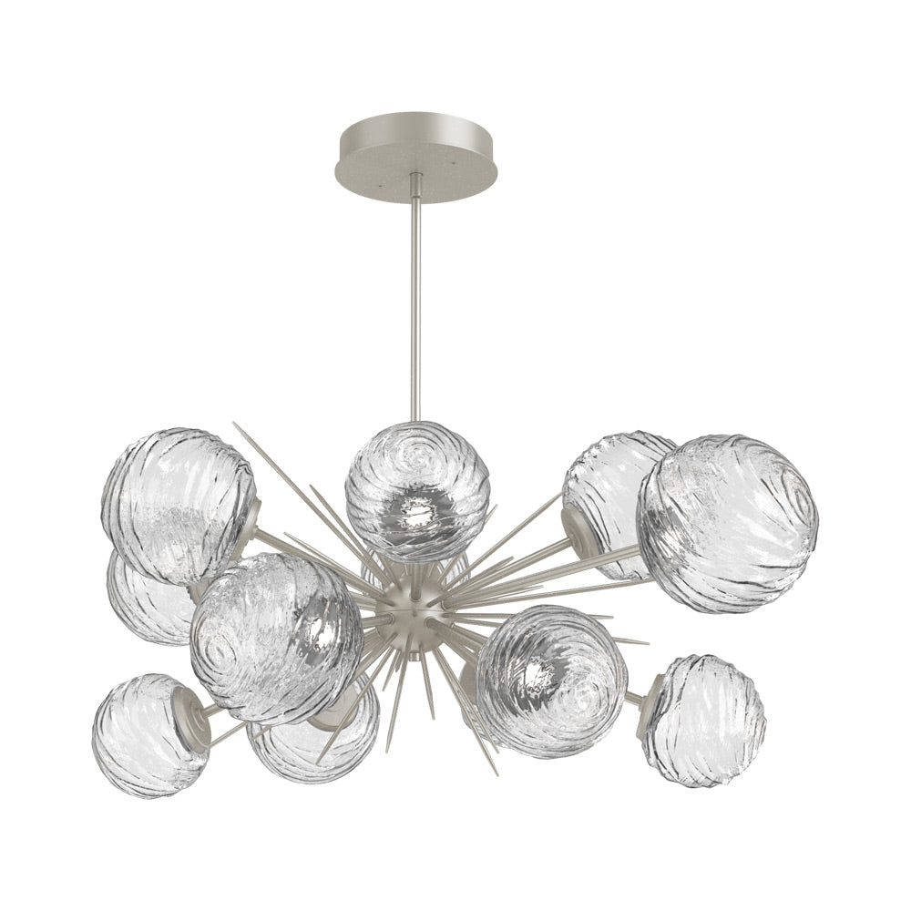 Gaia Oval Starburst LED Chandelier in Beige Silver/Clear Blown Glass.