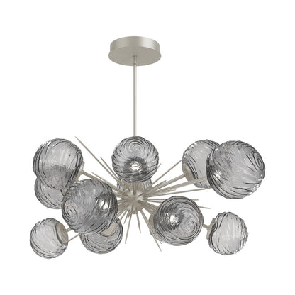 Gaia Oval Starburst LED Chandelier in Beige Silver/Smoke Blown Glass.