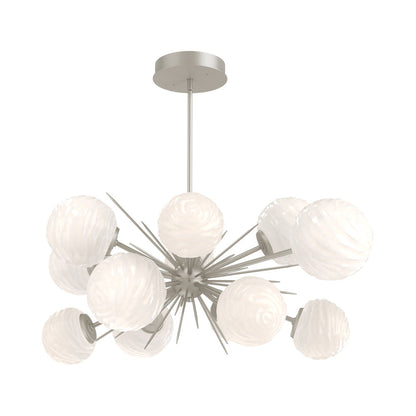 Gaia Oval Starburst LED Chandelier in Beige Silver/White Blown Glass.