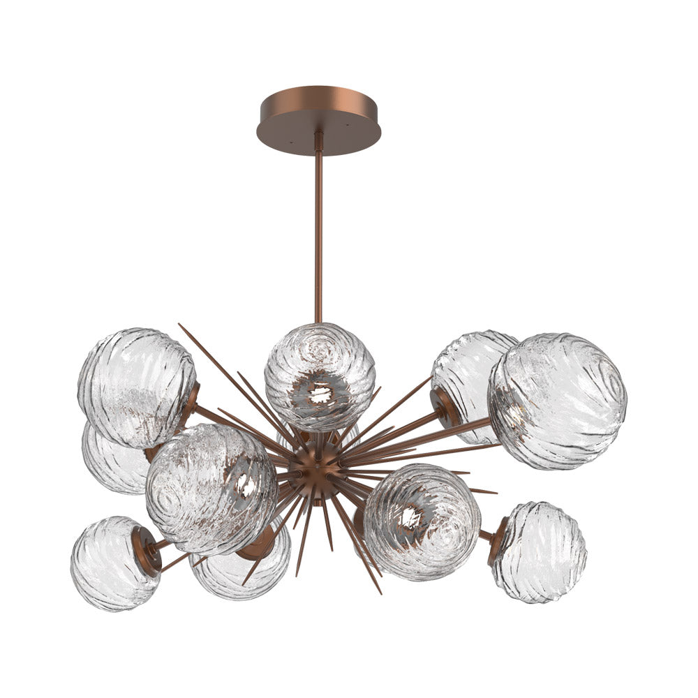 Gaia Oval Starburst LED Chandelier in Burnished Bronze/Clear Blown Glass.