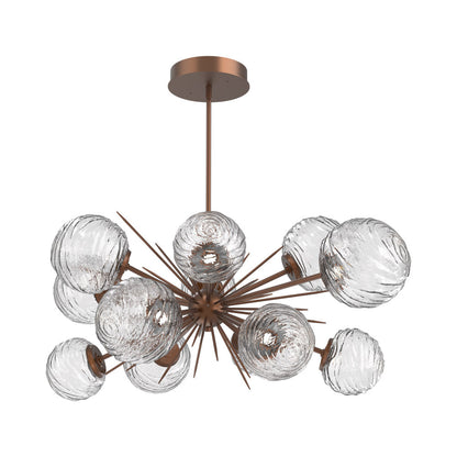 Gaia Oval Starburst LED Chandelier in Burnished Bronze/Clear Blown Glass.