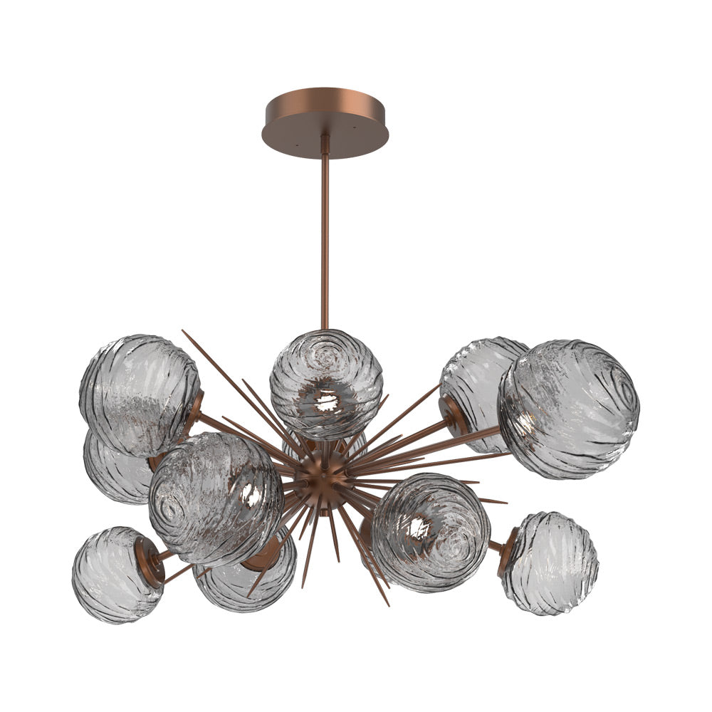 Gaia Oval Starburst LED Chandelier in Burnished Bronze/Smoke Blown Glass.