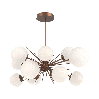 Gaia Oval Starburst LED Chandelier in Burnished Bronze/White Blown Glass.