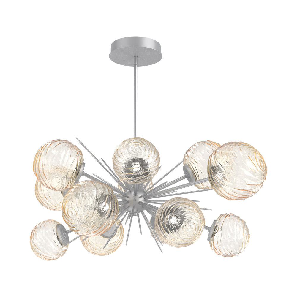 Gaia Oval Starburst LED Chandelier in Classic Silver/Amber Blown Glass.